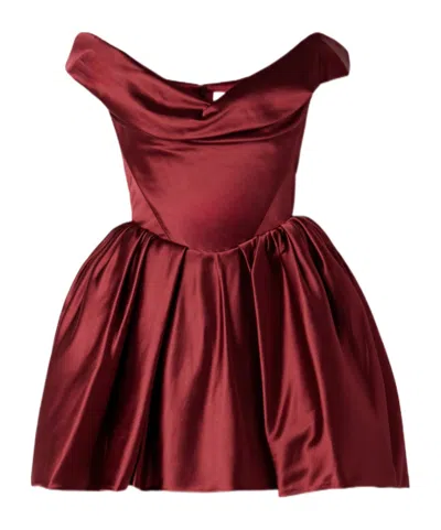 Vivienne Westwood Bagatelle Off-the-shoulder Gathered Duchesse-satin Mini Dress In Red