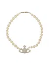 Vivienne Westwood One Row Pearl Bas Relief Choker In Silver