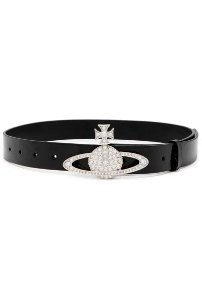 Vivienne Westwood Bas Relief Orb-embellished Leather Belt In Black