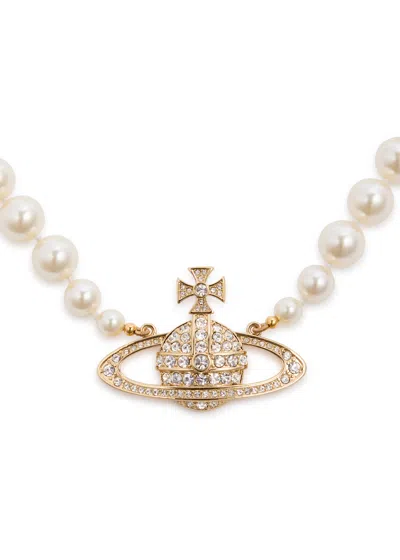 Vivienne Westwood Bas Relief Orb-embellished Pearl Choker In Gold
