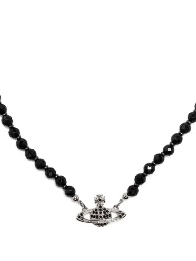 Vivienne Westwood Messaline Choker Silver Black Agate Gemstone Women