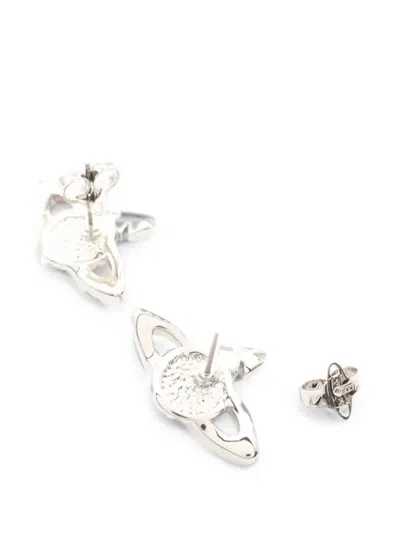 Pre-owned Vivienne Westwood Bas Relief Rhinestone Earrings In Silver