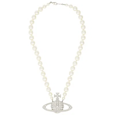 Vivienne Westwood Bas Relief Swarovski Pearl Orb Necklace In Metallic