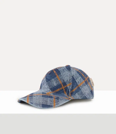 Vivienne Westwood Baseball Cap Denim Tartan Blue-orange S/m Unisex