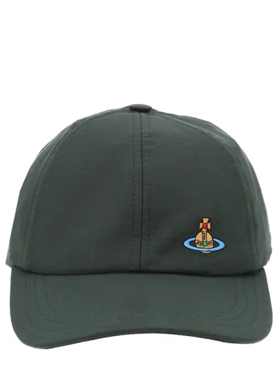 Vivienne Westwood Baseball Cap With "orb" Detail In Green