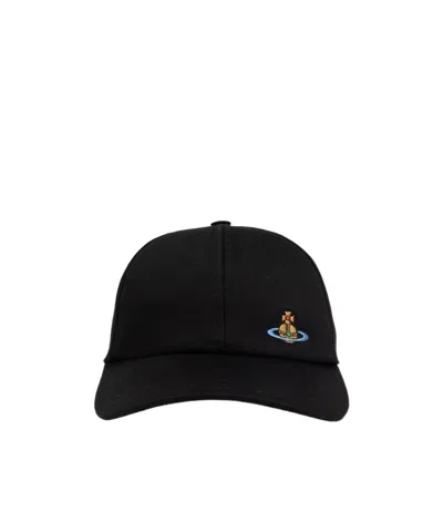Vivienne Westwood Black Baseball Cap With Orb Embroidery In Cotton