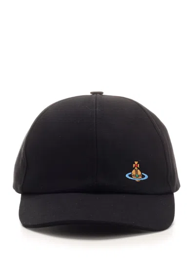 Vivienne Westwood Uni Colour Baseball Cap With Orb Embroidery In Black