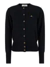 Vivienne Westwood Bea Black Cardigan With Orb Embroidery And Branded Button In Cotton And Cashmere Woman In Black