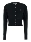 Vivienne Westwood Bea Black Cropped Cardigan With Orb Embroidery In Wool Woman In Black