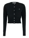 Vivienne Westwood Bea Black Cropped Cardigan With Orb Embroidery In Wool Woman In Black