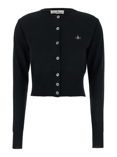 VIVIENNE WESTWOOD BEA BLACK CROPPED CARDIGAN WITH ORB EMBROIDERY IN WOOL WOMAN