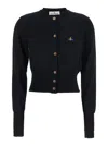 Vivienne Westwood Bea Black Cropped Cardigan With Round Neck And Front Orb Embroidery In Cotton Woman