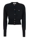Vivienne Westwood Bea Black Cropped Cardigan With Round Neck And Front Orb Embroidery In Cotton Woman