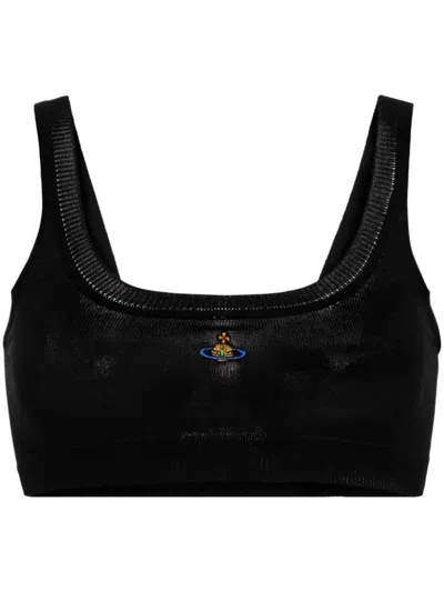 Vivienne Westwood Womens Black Bea Logo-embroidered Cotton Knitted Bra
