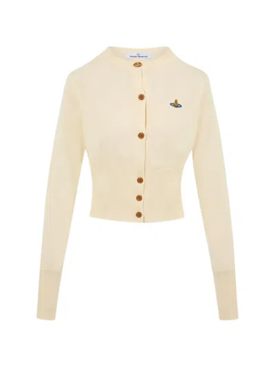 Vivienne Westwood Cropped Round Neck Cardigan With Cashmere Blend In Neutral