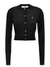 Vivienne Westwood Bea Black Cropped Cardigan With Round Neck And Front Orb Embroidery In Cotton Woman In Black