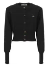 Vivienne Westwood Bea Black Cropped Cardigan With Round Neck And Front Orb Embroidery In Cotton Woman In Black