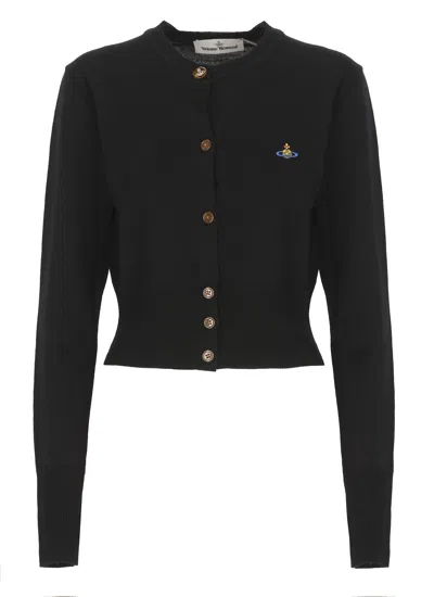 Vivienne Westwood Cropped Cardigan With Distinctive Buttons And Embroidered Emblem In Black