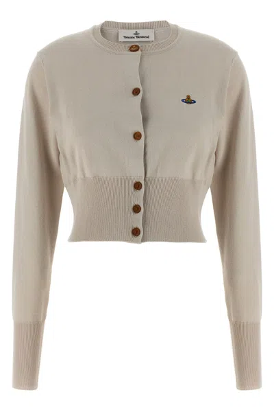 Vivienne Westwood Embroidered-logo Crop-length Cardigan In Neutral