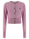 Vivienne Westwood Long Sleeve Cardigan With Ribbed Cuffs And Crew Neck In Pink