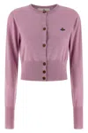 Vivienne Westwood Long Sleeve Cardigan With Ribbed Cuffs And Crew Neck In Pink