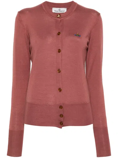 Vivienne Westwood Cardigan With Tailored Button-down Front And Logo Embroidery In Brown