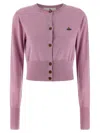 Vivienne Westwood Long Sleeve Cardigan With Ribbed Cuffs And Crew Neck In Purple