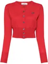 Vivienne Westwood Cropped Knit Cardigan With Wooden Buttons And Emblem In Red