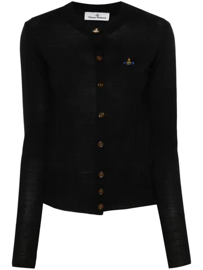Vivienne Westwood Bea Checked Cotton-trimmed Embroidered Wool And Silk-blend Cardigan In Black