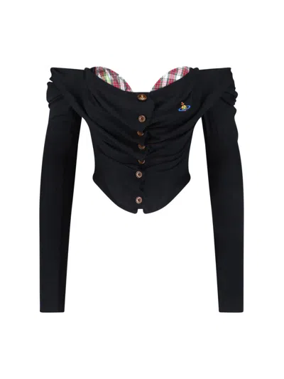 Vivienne Westwood Bea Checked Cotton-trimmed Embroidered Wool And Silk-blend Cardigan In Black
