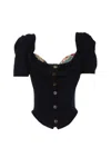 Vivienne Westwood Asymmetric Heart Crop Top With Puff Sleeves In Black