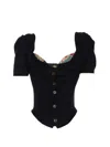 Vivienne Westwood Asymmetric Heart Crop Top With Puff Sleeves In Black
