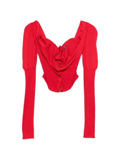 Vivienne Westwood Raspberry Knit Bea Corset Draped Cardigan In Red
