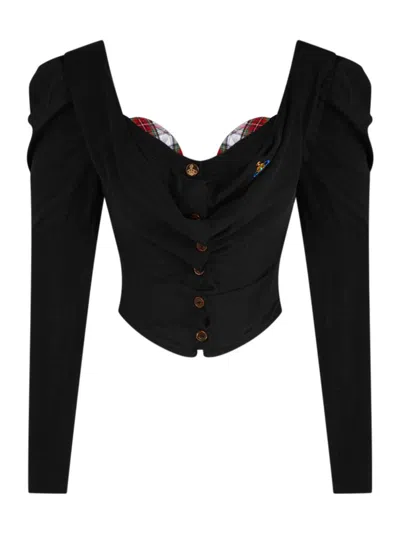 Vivienne Westwood Bea Checked Cotton-trimmed Embroidered Wool And Silk-blend Cardigan In Black
