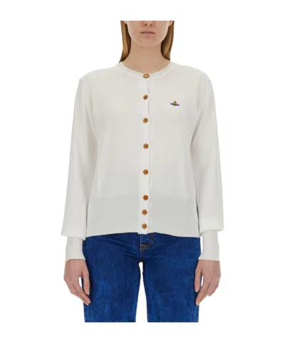 Vivienne Westwood Orb Embroidered Knitted Cardigan In Gray