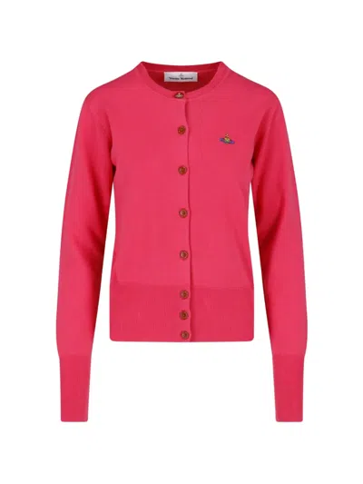 Vivienne Westwood Slim Fit Cotton And Cashmere Cardigan With Orb Logo In Red