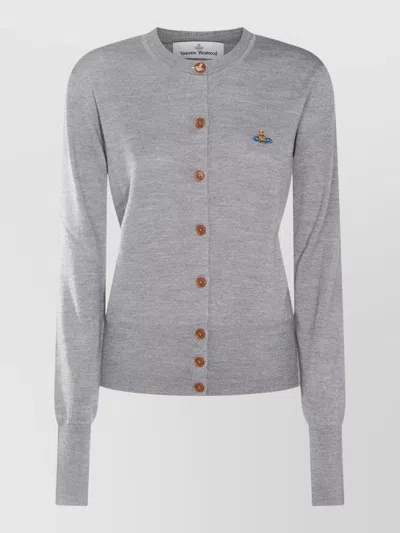 Vivienne Westwood Bea Crew Neck Ribbed Knit Cardigan In White
