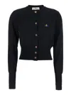 Vivienne Westwood Bea Black Cropped Cardigan With Round Neck And Front Orb Embroidery In Cotton Woman In Black