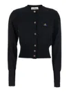 Vivienne Westwood Bea Black Cropped Cardigan With Round Neck And Front Orb Embroidery In Cotton Woman In Black