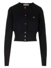 Vivienne Westwood Bea Black Cardigan With Orb Embroidery And Branded Button In Cotton And Cashmere Woman In Blue