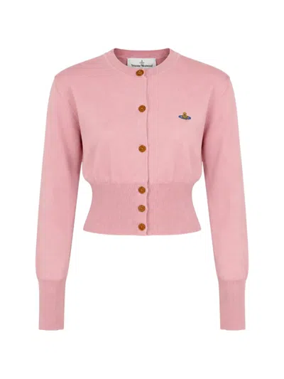 Vivienne Westwood Bea Slim Fit Cardigan With Contrast Orb Logo Embroidery In Pink