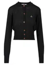 Vivienne Westwood Bea Black Cardigan With Orb Embroidery And Branded Button In Cotton And Cashmere Woman In Black
