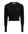 Vivienne Westwood Bea Black Cropped Cardigan With Round Neck And Front Orb Embroidery In Cotton Woman In Black