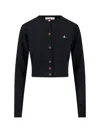 Vivienne Westwood Cropped Cardigan With Button-down Front And Embroidered Detail In Black