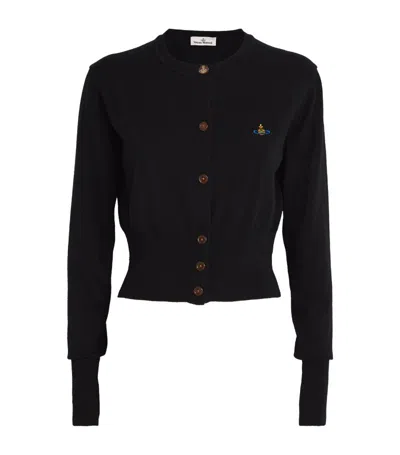 Vivienne Westwood Cropped Cardigan With Distinctive Buttons And Embroidered Emblem In Black