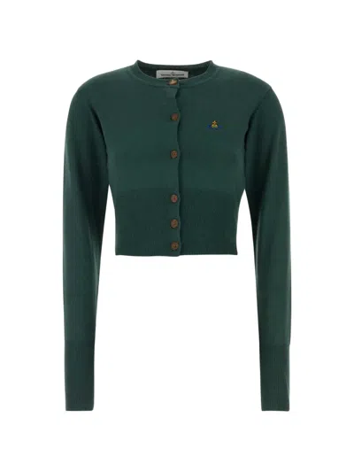 Vivienne Westwood Cotton Blend Bea Cropped Cardigan Knit In Green