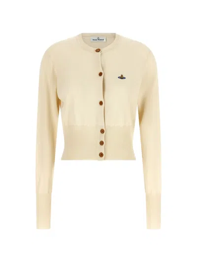 Vivienne Westwood Bea Cotton Cardigan Long Sleeves Crew Neck In Neutral