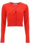 Vivienne Westwood Cropped Knit Cardigan With Wooden Buttons And Emblem In Red