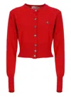 Vivienne Westwood Cropped Knit Cardigan With Wooden Buttons And Emblem In Red