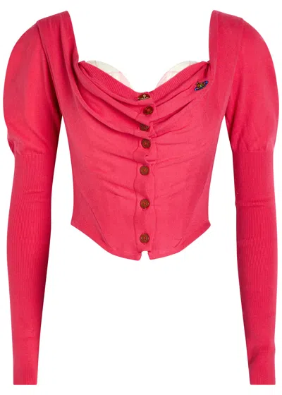 Vivienne Westwood Bea Draped Wool-blend Corset Cardigan In Pink